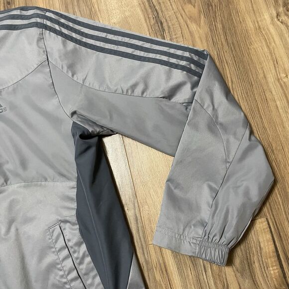 Adidas 3 Stripe Windbreaker Full Zip Jacket Mens Medium Mesh Lined Grey - Picture 3 of 9
